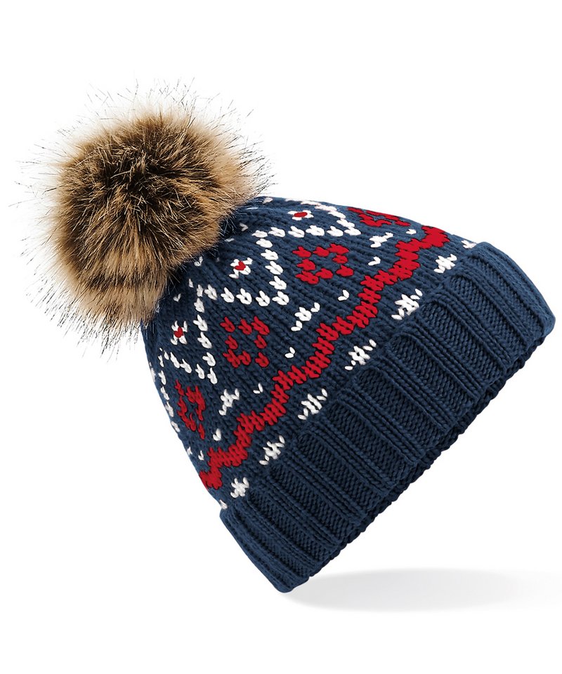 Fair Isle faux fur pop pom beanie