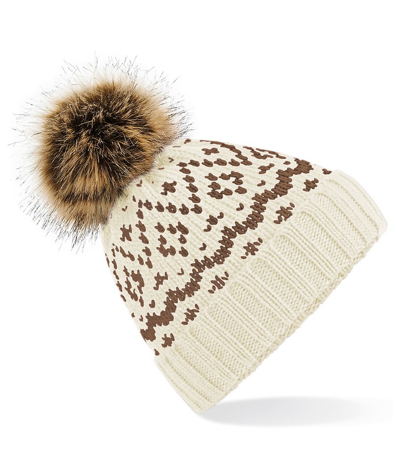 Fair Isle faux fur pop pom beanie