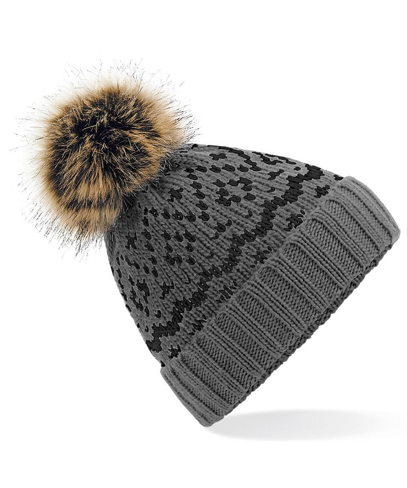 Fair Isle faux fur pop pom beanie