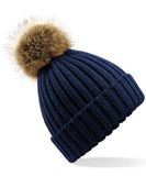Fur pop pom chunky beanie