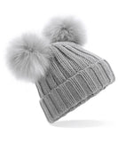Faux fur double pop pom beanie