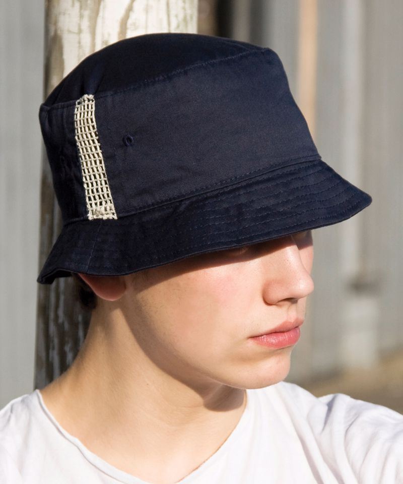Deluxe washed cotton bucket hat with side mesh panels