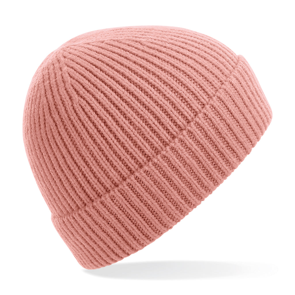 Engineered knit ribbed beanie
