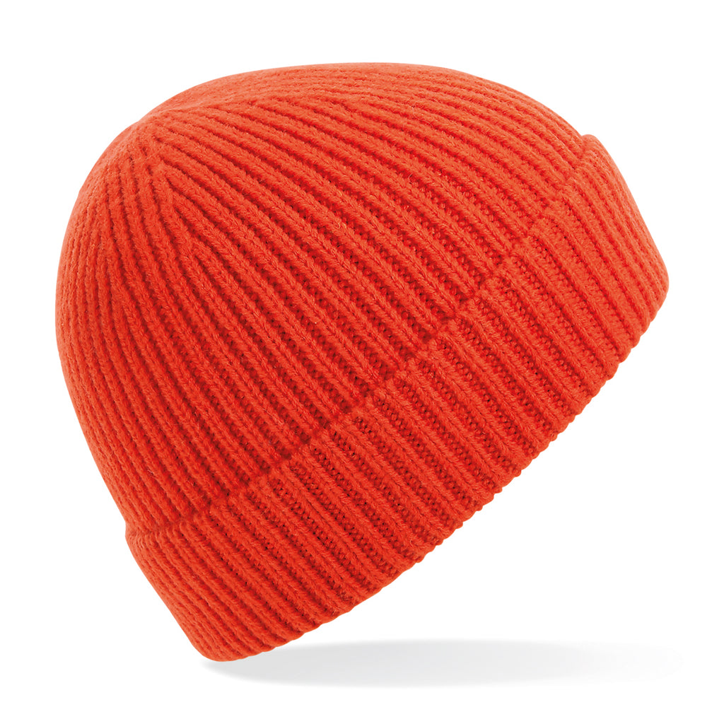 Engineered knit ribbed beanie