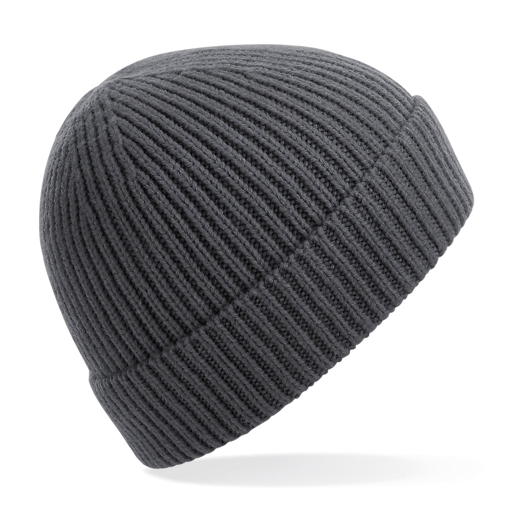 Engineered knit ribbed beanie