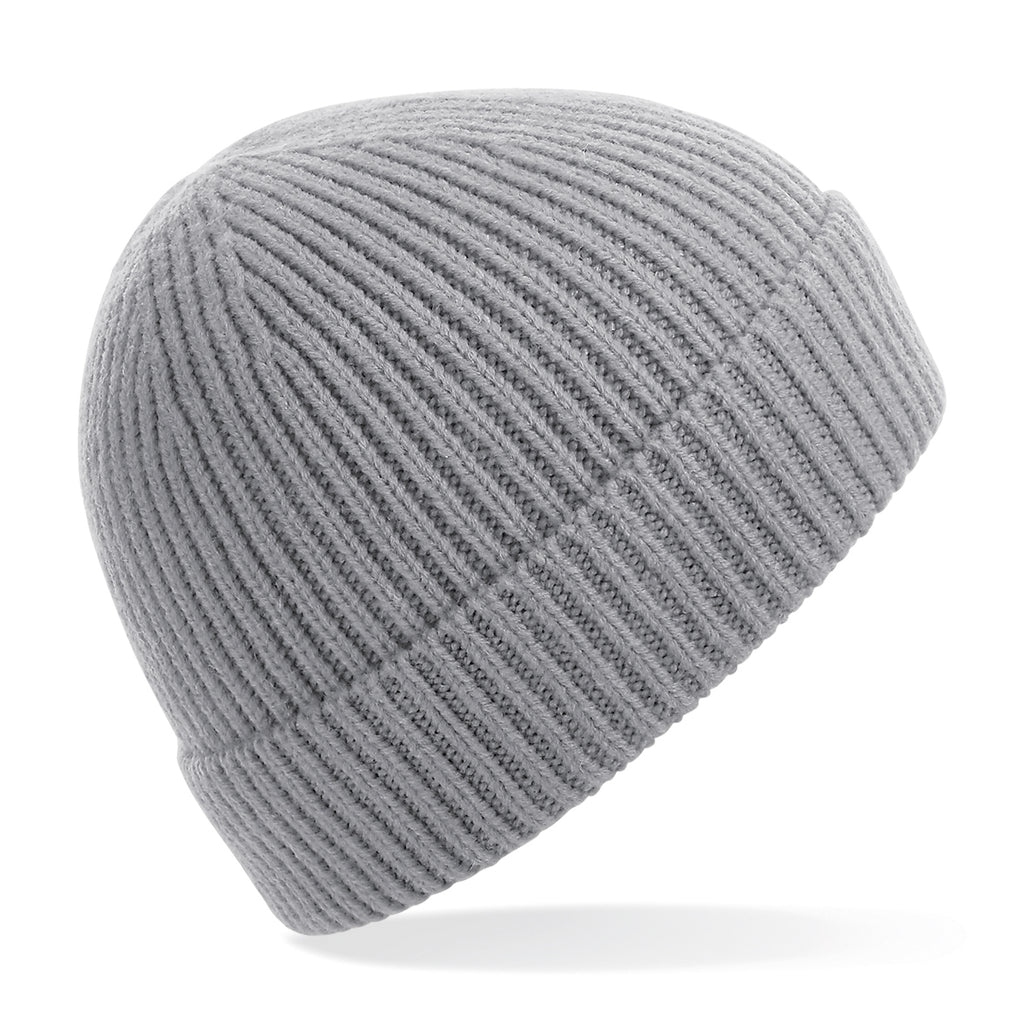 Engineered knit ribbed beanie