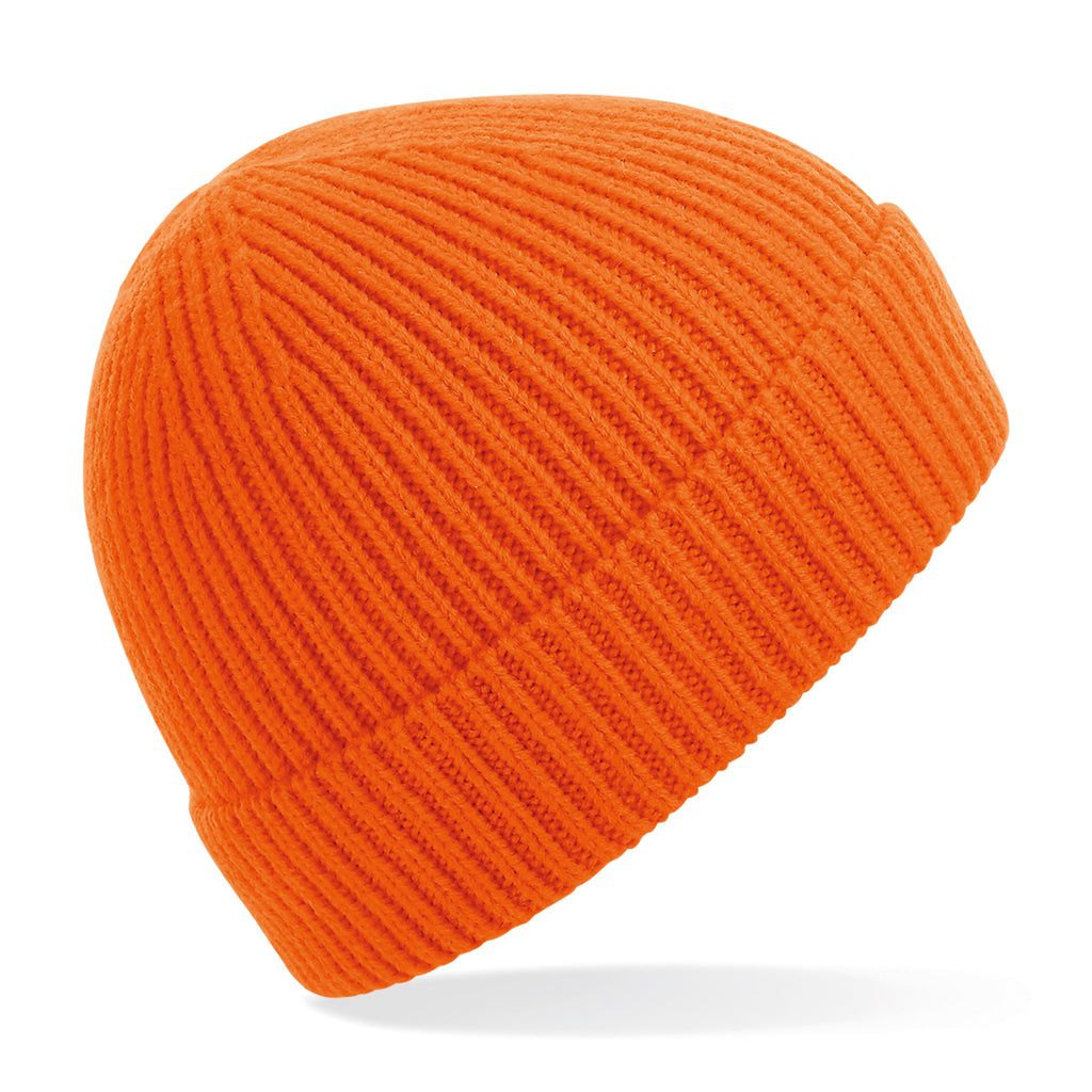 Engineered knit ribbed beanie