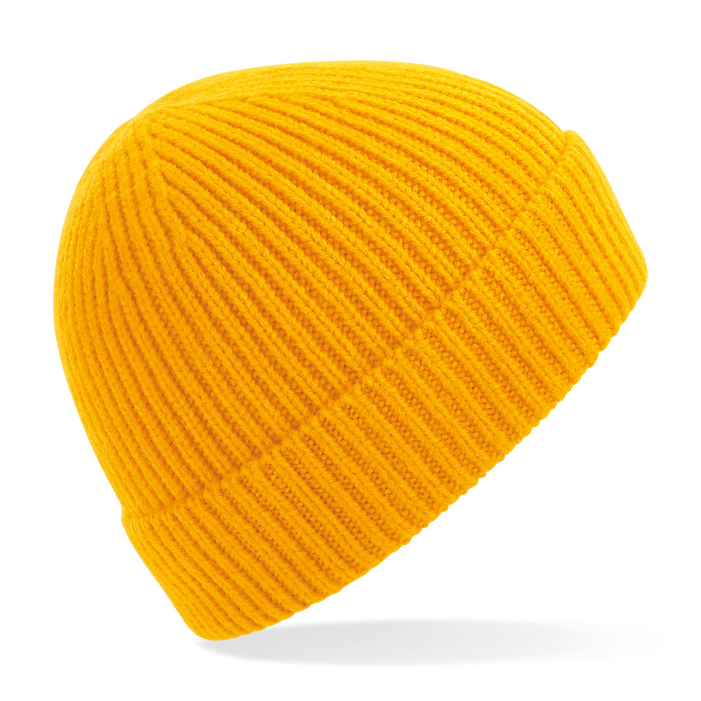 Engineered knit ribbed beanie