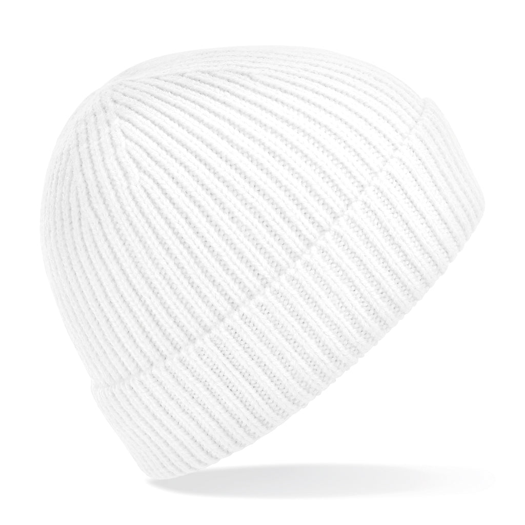 Engineered knit ribbed beanie