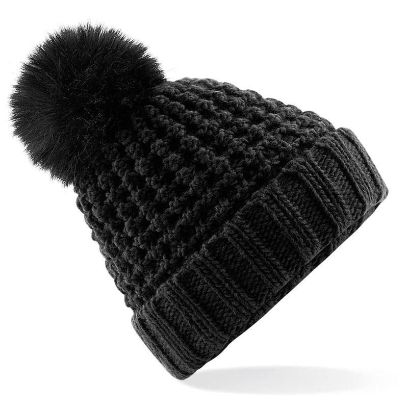 Popcorn fur pop pom beanie