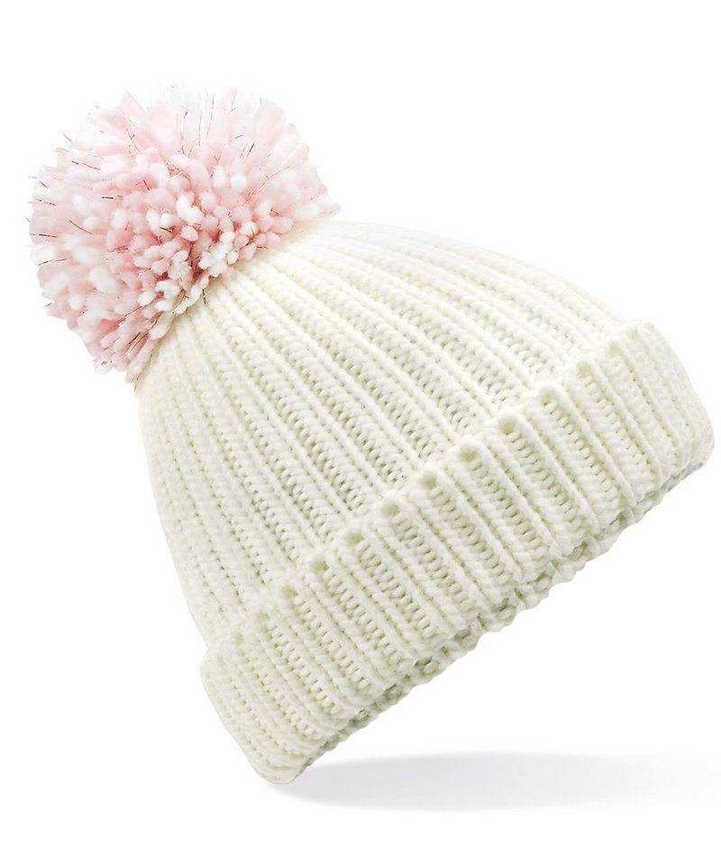 Shimmer pom pom beanie