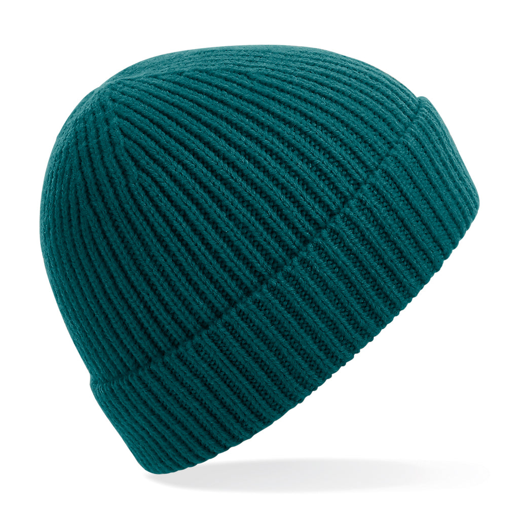 Engineered knit ribbed beanie